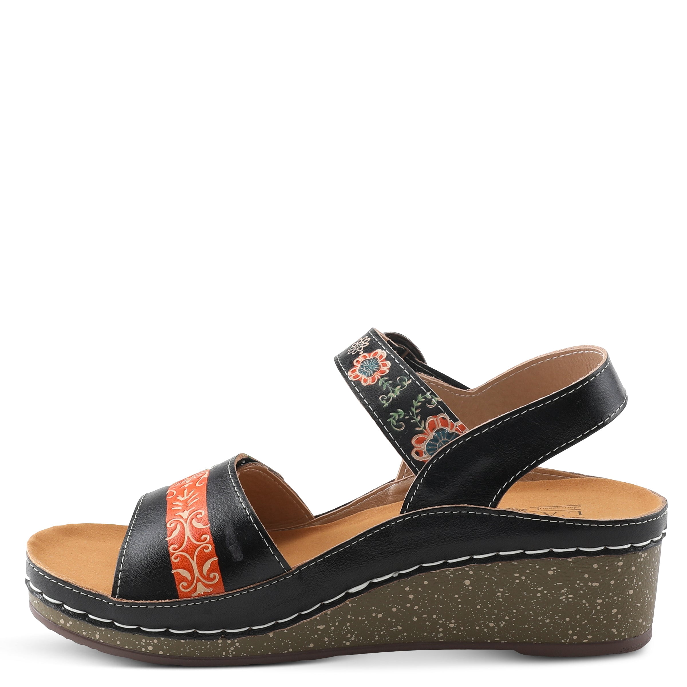Spring Step L'Artiste Women's Roshni  Hand-Painted Floral Leather Wedge Slingback Sandals
