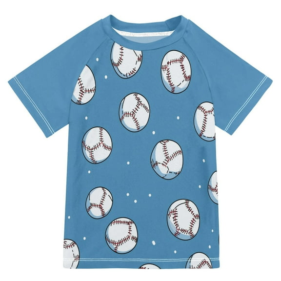 FORMRS Boys Rash Guard with Short Sleeves UPF 50 Swim Shirts Sizes 3-12T, Baseballs Pattern
