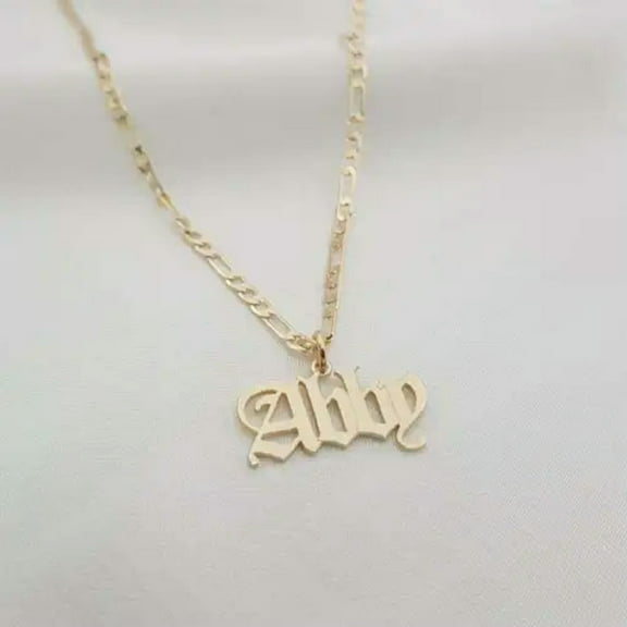 EOEMY Personalized Gothic Old English Figaro Chain Custom Name Necklace Jewelry