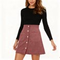 thumbnail image 2 of Womens Corduroy Mini Skirt High Waisted Basic Casual A-line Short Fall Winter Skirts Front Button Closure, 2 of 4