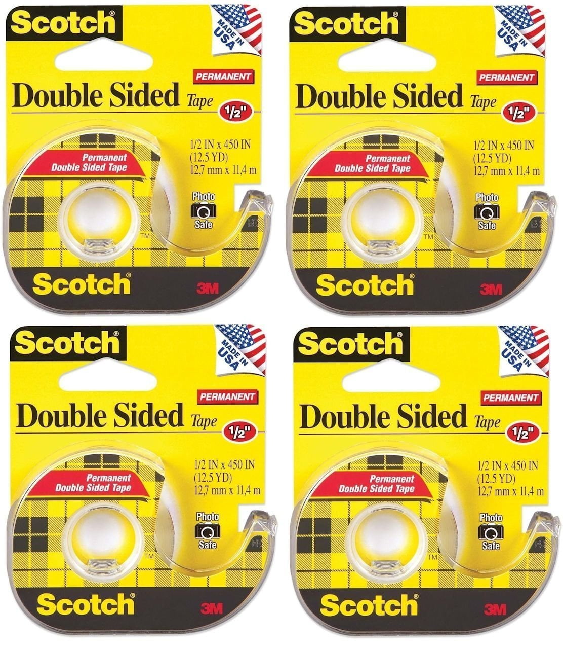 Scotch 137 Double-Sided Office Tape with Hand Dispenser 1/2 x 450 Inches Pack of 4 
