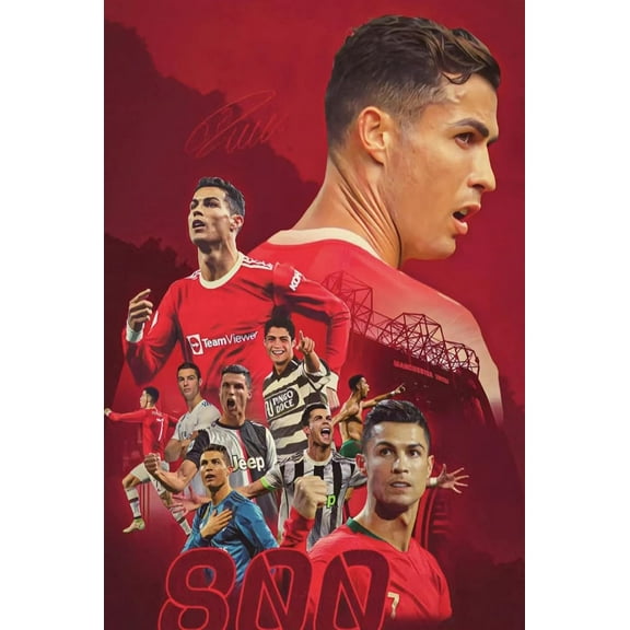 Soccer Star Poster Wall Art, Motivational Football Star Canvas Wall Art, Football Career 800 Ball Commemorative Poster for Office Home Decor, 16"x24"-Unframed
