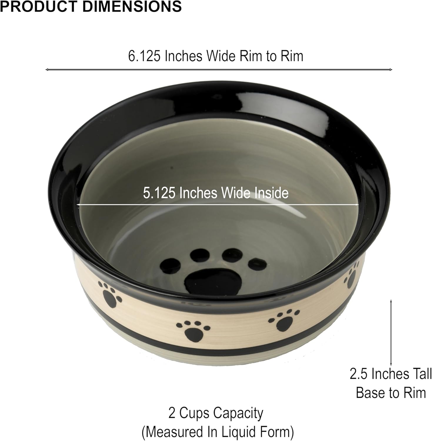 44248 Metro Paws Stoneware Dog Bowl 6-Inch Diameter and 2.5-Inch Tall Bowl with 2-Cup Capacity and Dishwasher and Microwave Safe for Small and Medium Dogs and Cats, Multi-Color