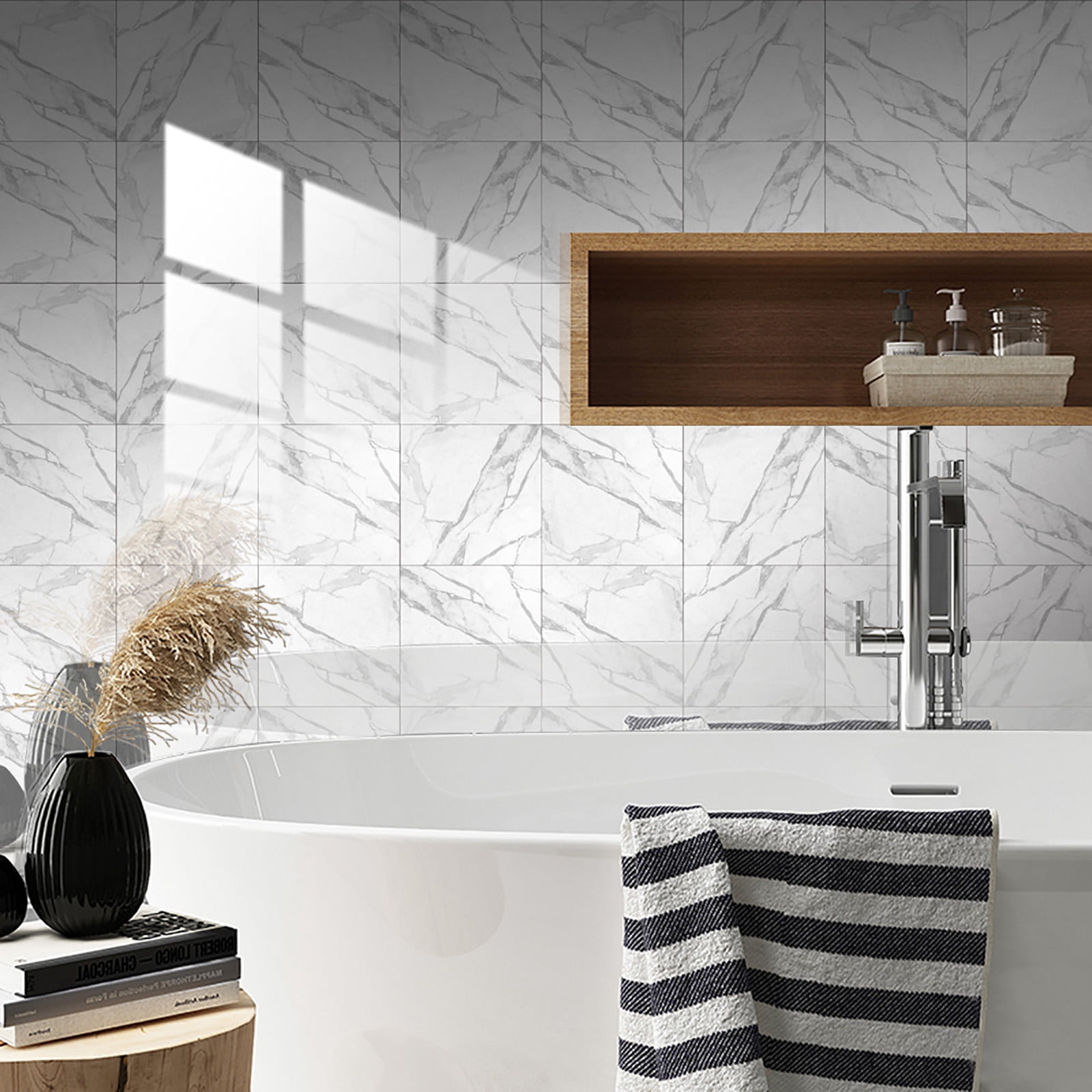 Yeetfub 10 Sheet Peel and Stick Backsplash Tile for Kitchen Marble Self Adhesive Wall Tiles Back Splashes Peel and Stick for Kitchen Wall for Kitchen Bathroom Fireplace Laundry Room 8"x8" White