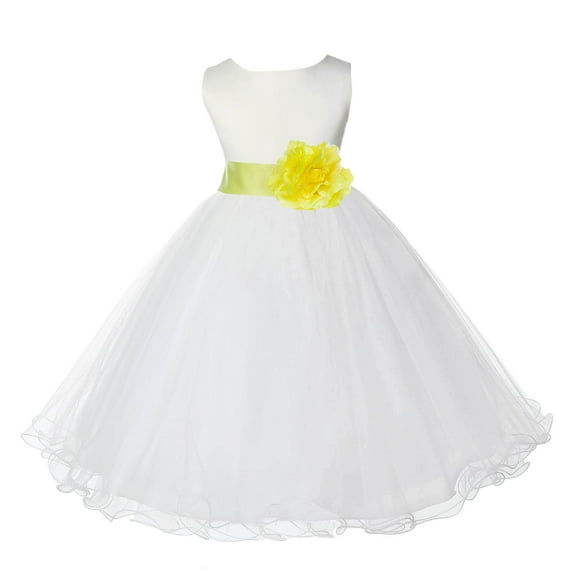 Ekidsbridal Satin Ivory Lemon Tulle Rattail Edge Flower Girl Dresses for Communion Baptism Christening Gown Wedding Pageant 829S S