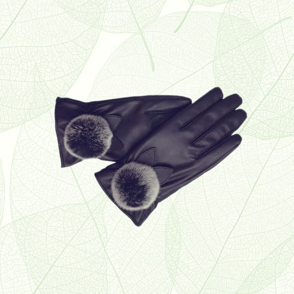 FUTUREORYY 1 Pair Black Gloves Fleece Thickened Liner Pu Leather For Women Winter Outdoor Activities