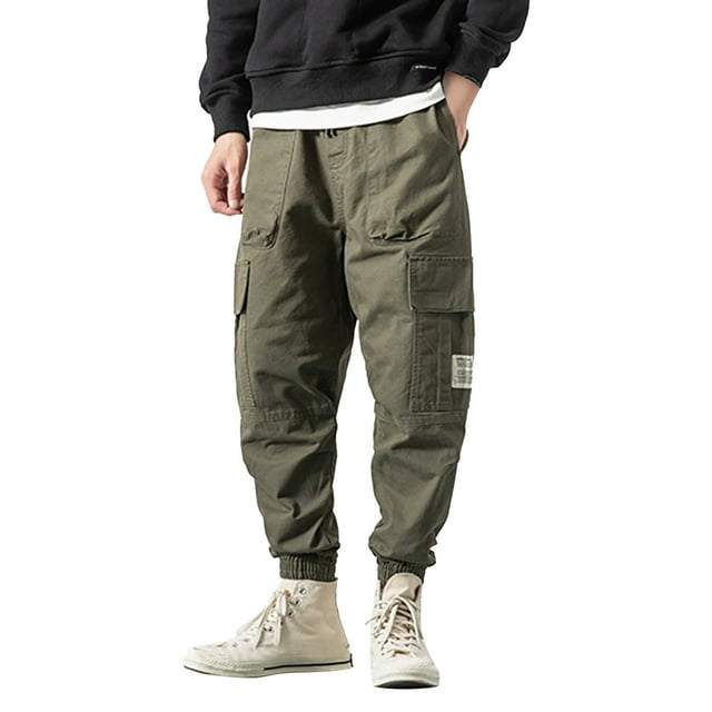 Pantalones cargo de algodón para hombre - Cintura elástica con cordón - Pantalones deportivos informales, tallas M-XXXL