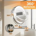 thumbnail image 4 of Rechargeable Wall Mounted Lighted Makeup Mirror DoubleSided /x Magnifying Mirror with Color Lights Vanity Mirror with DualTouch & Luminance Memory (Nickel), 4 of 7