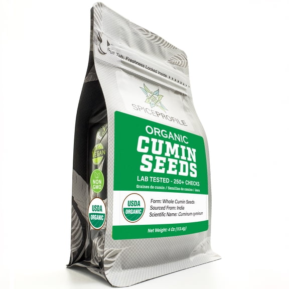 Spice Profile USDA Organic Cumin Seeds, Lab Tested for Heavy Metals, Resealable 4oz Pouch, Jeera, Semillas de Comino