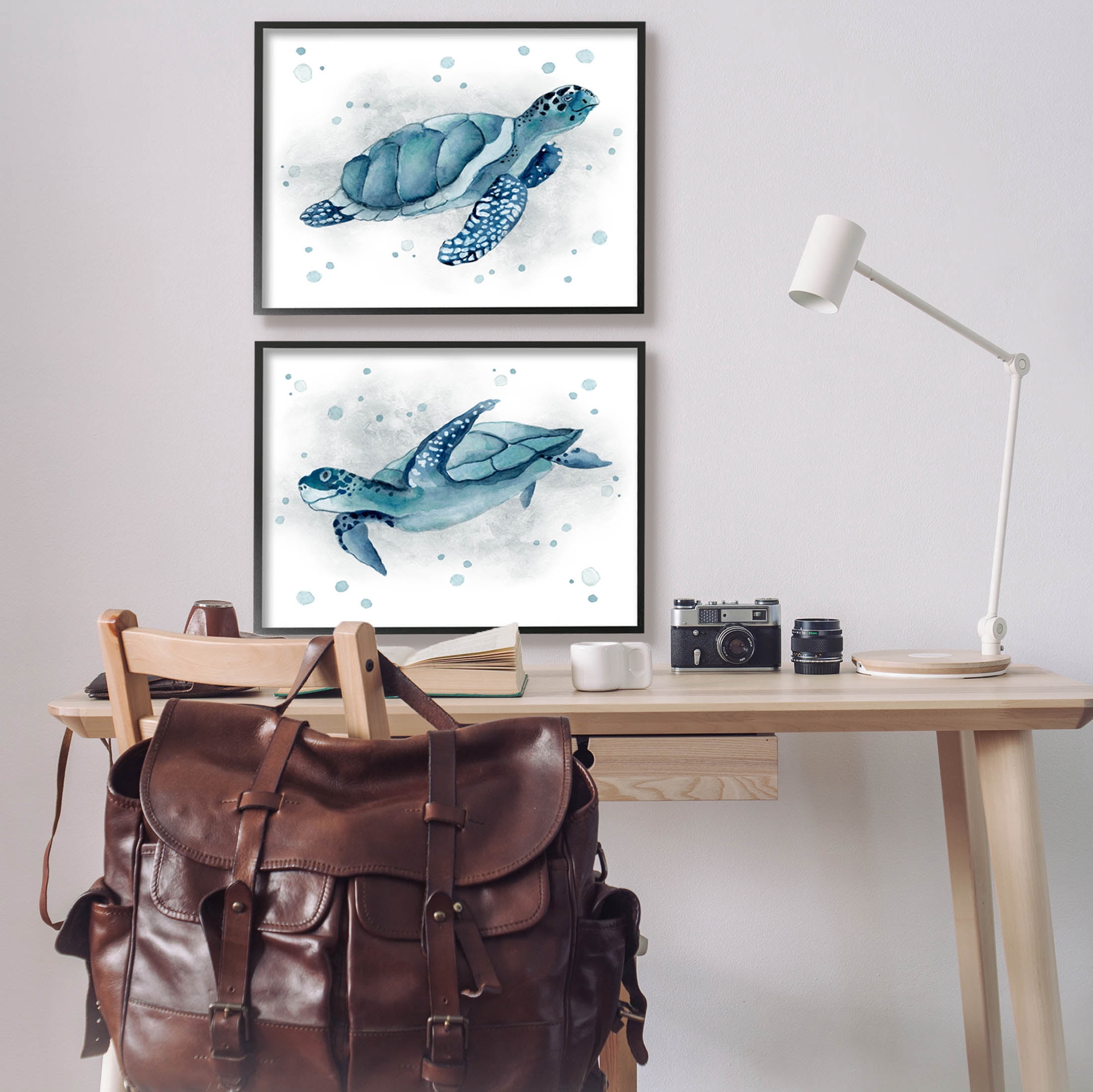Stupell Industries Blue Tortoises Ocean Bubbles Graphic Art Black Framed Art Print Wall Art, Set of 2, Design by Janet Tava