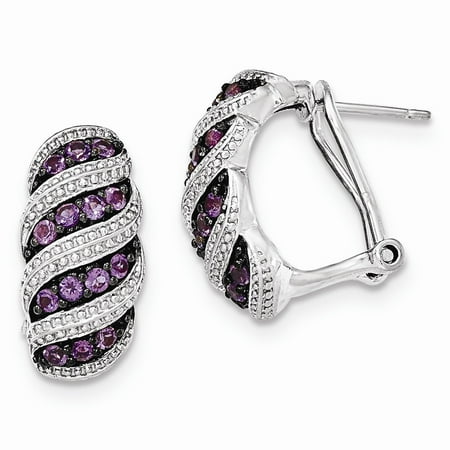 - 925 Sterling Silver Amethyst Omega Back Earrings (23mm x 11mm)