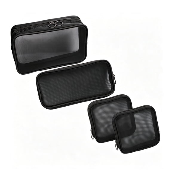 4 Pcs Mesh Zipper Pouch, Multipurpose Travel Cosmetic & Office Storage Bags