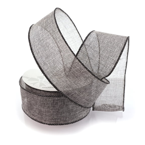 2.5" Wired Burlap Ribbon Weathered Black 10 Yards