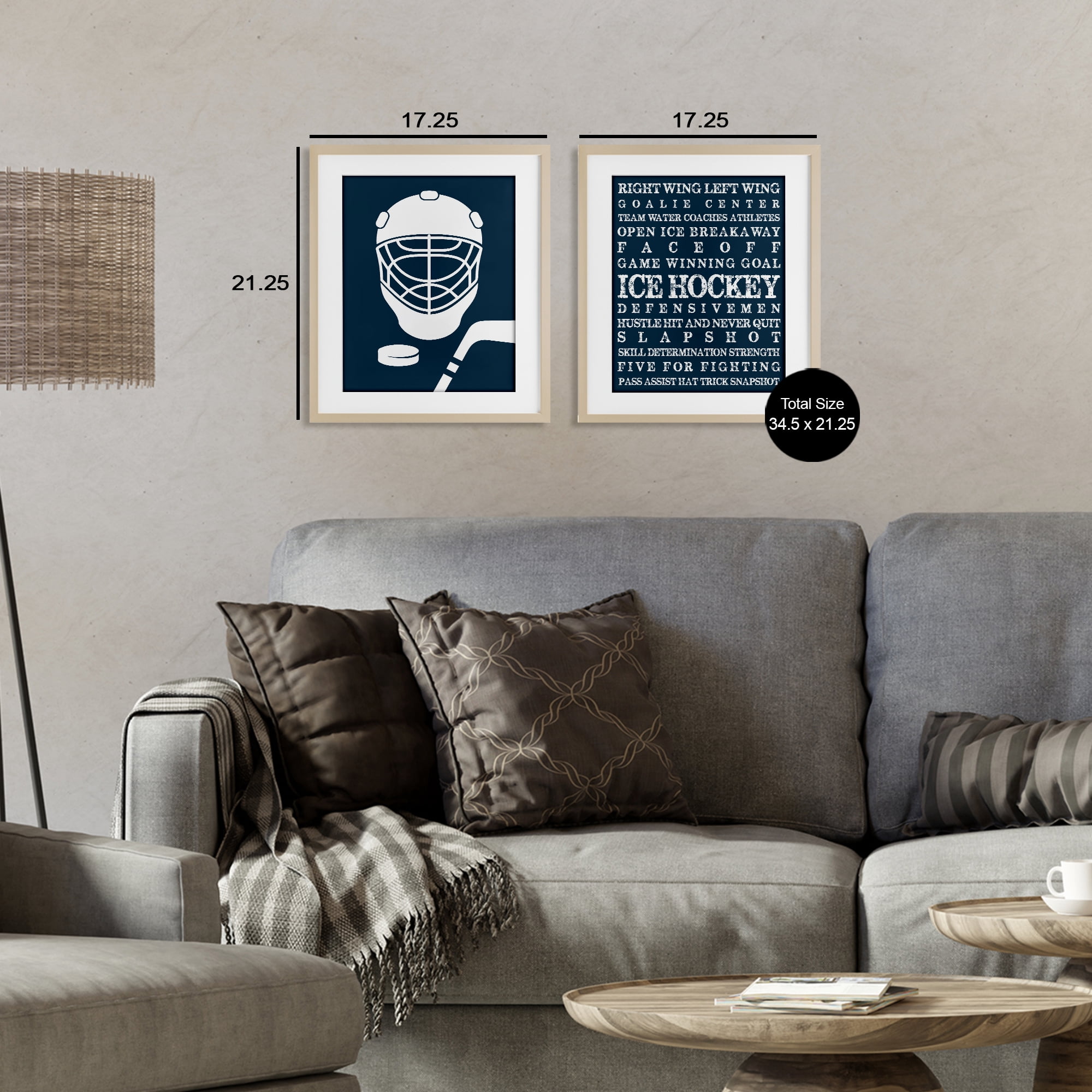 Stupell Industries Hockey Equipment & Phrases 2 Piece Birch Framed Print Under Glass Set, design by Melody Hogan