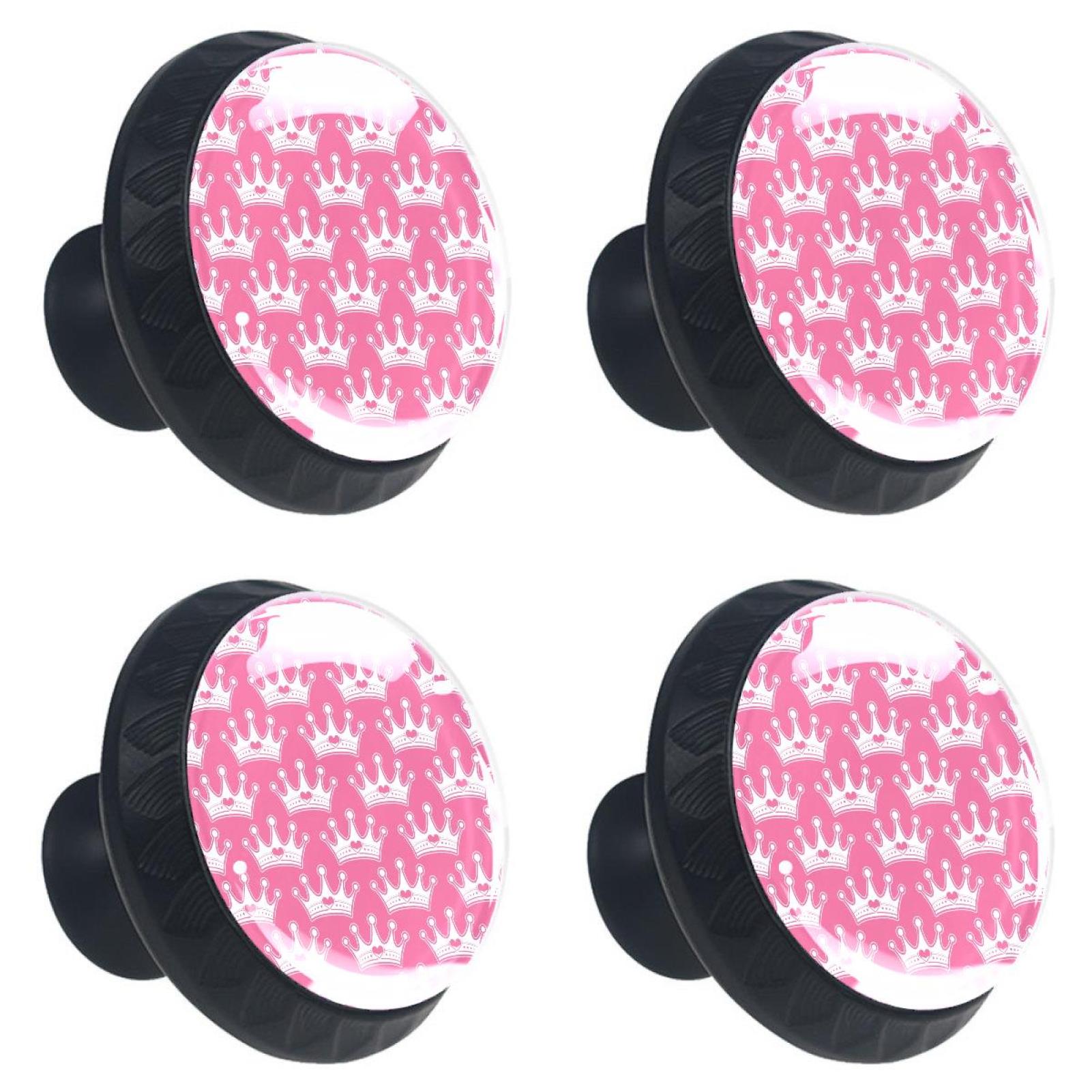Pink Girly Princess Royalty Crown Black Round Glass Drawer Handles