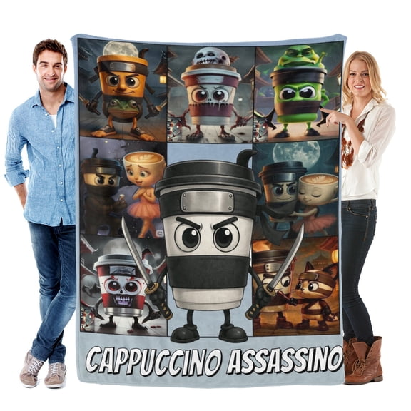Throw Blanket for Cappuccino Assasino Tung Tung Sahur Bed Couch Soft Warm Flannel Blanket for Kids Boys Girls Gifts Home Decor 30x40 Inch