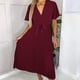 thumbnail image 5 of Vestido de mujer A Line Elegante vestido largo con cuello en V para cóctel de boda (vino rojo XL) FLhrweasw Para estrenar, 5 of 7