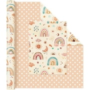 Rainbow Gift Wrapping Paper Roll - 1 Roll 17” x 33 ft Baby Shower Wrapping Paper New Baby Girl Wrapping Paper for Kids Birthday Party Favor Reversible Polka Dot Design