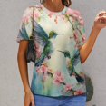 thumbnail image 6 of Flower Hummingbird Womens Tops Women's Fashion Casual Short Sleeve Flower Print Round Neck Pullover Top Blouse, 6 of 6