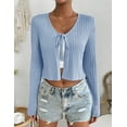 thumbnail image 3 of Women's Tie Front Long Sleeve Rib Knit Shrug Sweaters Cardigan Crop Top, 3 of 6