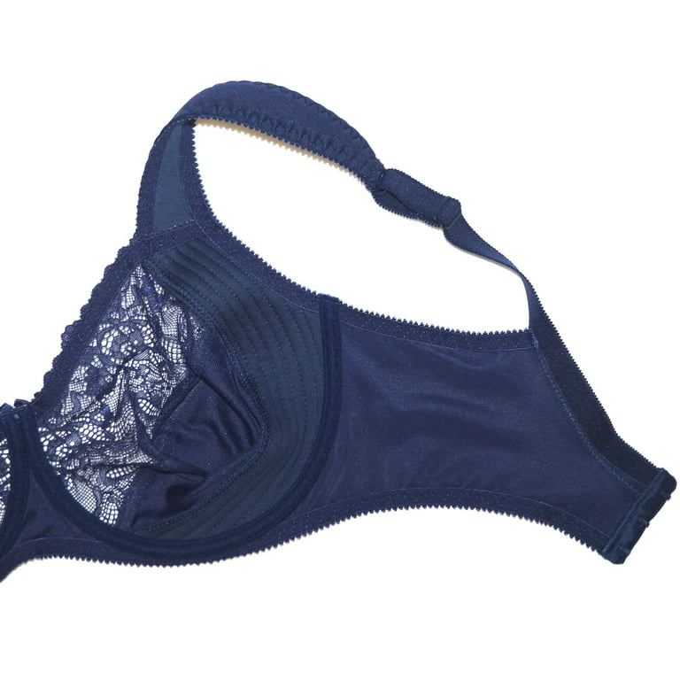 Wide Strap Bra Plus Size Full Coverage Underwire Support Panels 34 36 38 40  42 44 46 / C D E F G H I J ( 44I, Navy)