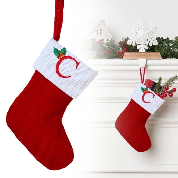 Clearance Under $1.26! Monogram Christmas Stocking, 8 Inch Cable Knit Alphabet Stocking with White Cuff, Personalized Initial Stocking for Fireplace