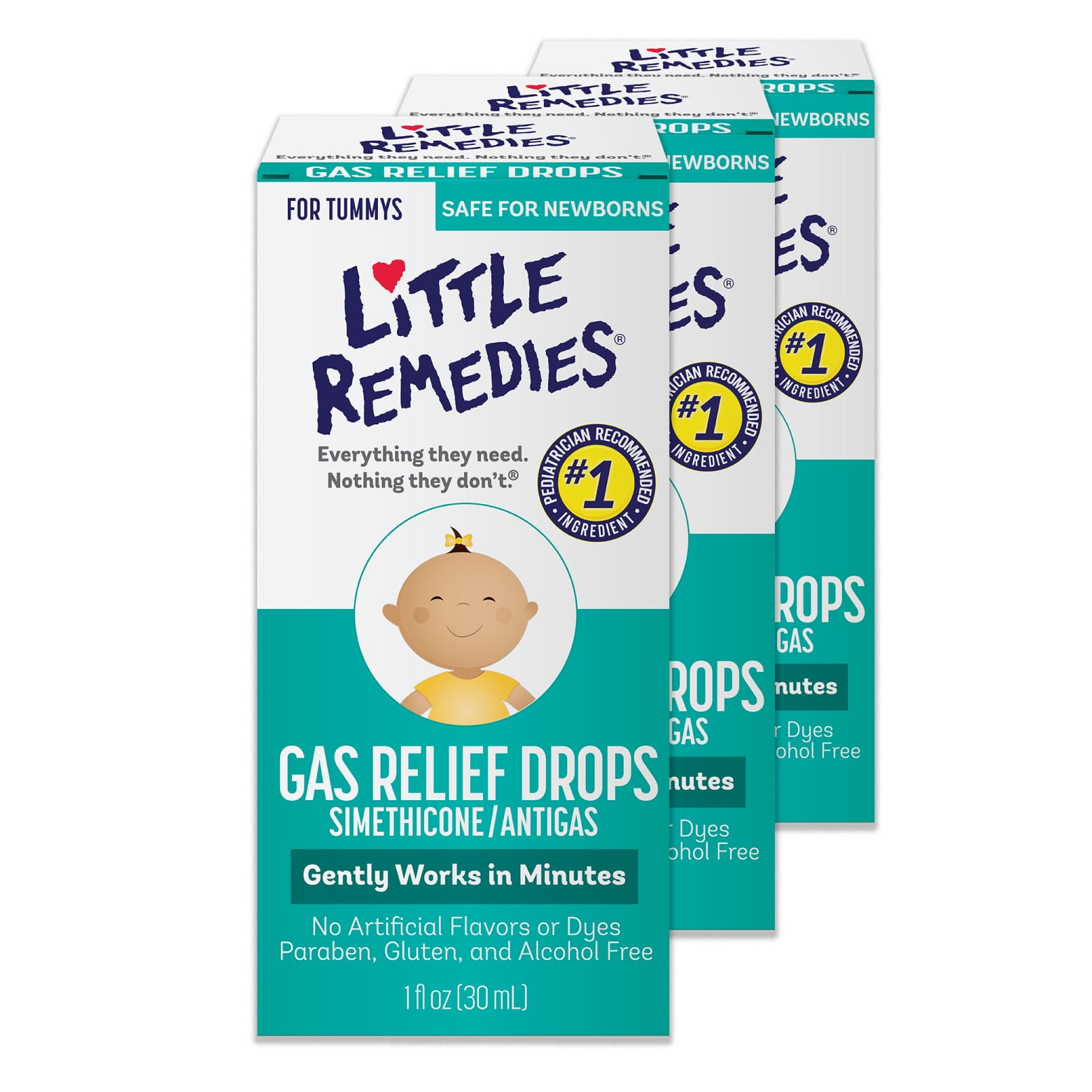 Little Remedies Gas Relief Drops, Natural Berry Flavor, Safe For Newborns, 1 fl oz, 3 Pack