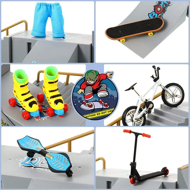 Finger Skateboard Rampe Set, Finger Skateboard Finger Skatepark Kit, Skate  Park Kit comprenant des rampes de planches à roulettes, des scooters, des  vélos et des planches à roulettes, Fingerboard Skate Set 