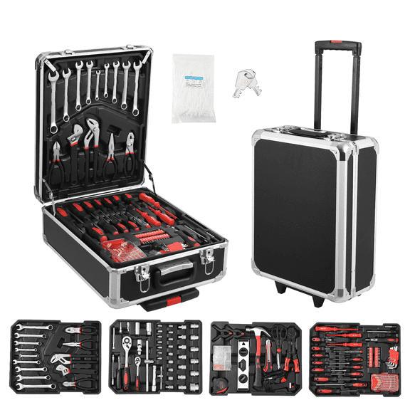 CazToi 800-Piece Professional Auto Repair Tool Kit  Home Tool Set Kit General Household Mechanic Tool Sets with Aluminum Trolley Case for Homeowner Diyer Handyman