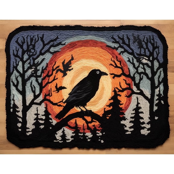 Black Raven Moon Latch Hook Rectangle Rug Kits for Adults Needle Crochet Yarn Embroidery Carpet Hook and Latch Kit Floor Mat Tapestry Christmas Home Decoration 52x38cm(5)