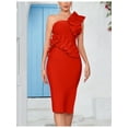 thumbnail image 6 of Women's One Shoulder Wedding Guest Dress Side Split Bandage Bodycon Midi Cocktail Club Dresses, 6 of 10