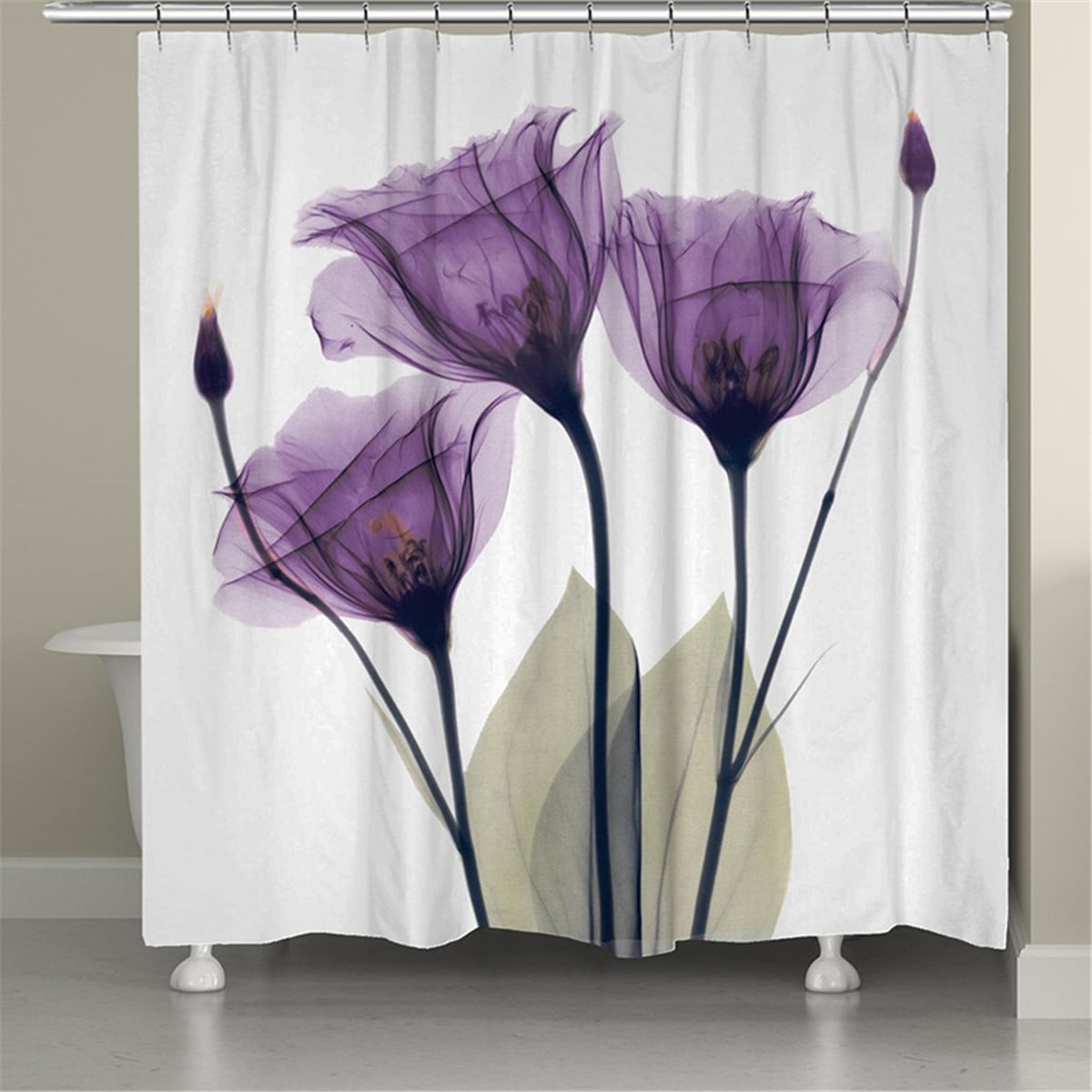 Flower Bathroom Set With 12 Hooks Tulip Kids Shower Accessories Fabric Curtain 