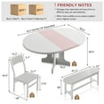 thumbnail image 5 of Virans 5-Piece Round Room Dining Table Set for 4-6,59" Extendable Kitchen Table with 2 Ergonomic Chairs & 2 Benches,Oval Modern Dining Set with MDF Board for Small Space,White, 5 of 9