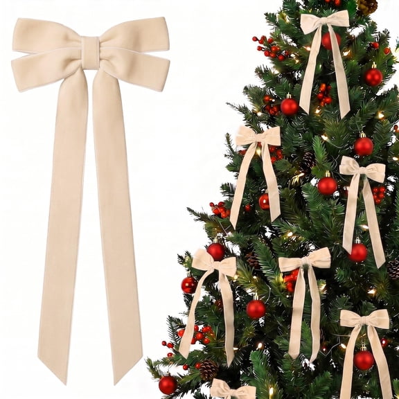 12 Pcs Ivory Velvet Ribbon Bows 5 x 10 in Christmas Tree Ornaments