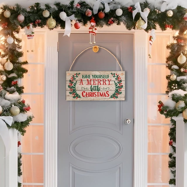 Letrero Navideño Colgante para Tienda, Letrero de Bienvenida, Decoración para El Hogar | Beige | 35X17Cm | Decoración Navideña Festiva | Material de Boj Resistente | Colgador de Puerta con Cuerda de