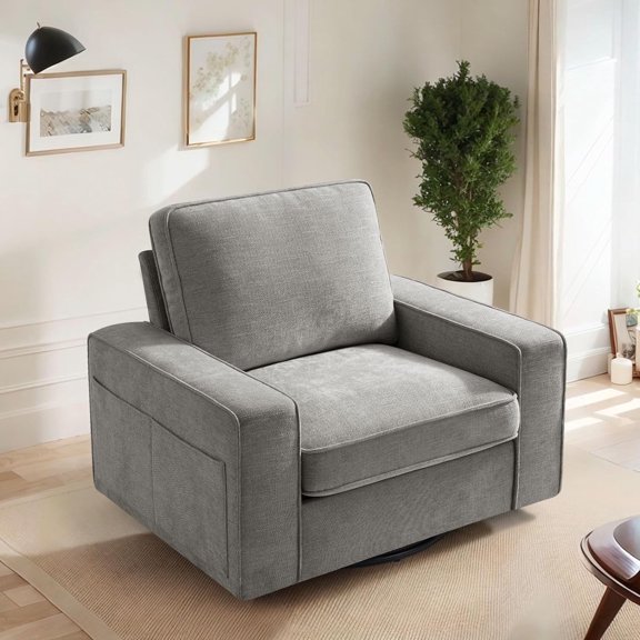 Accent Chair Armchair, Comfy Single Sofa Chair, Mid Century Modern Round Barrel Chair in Performance Fabric for Living Room Bedroom (Light Gray