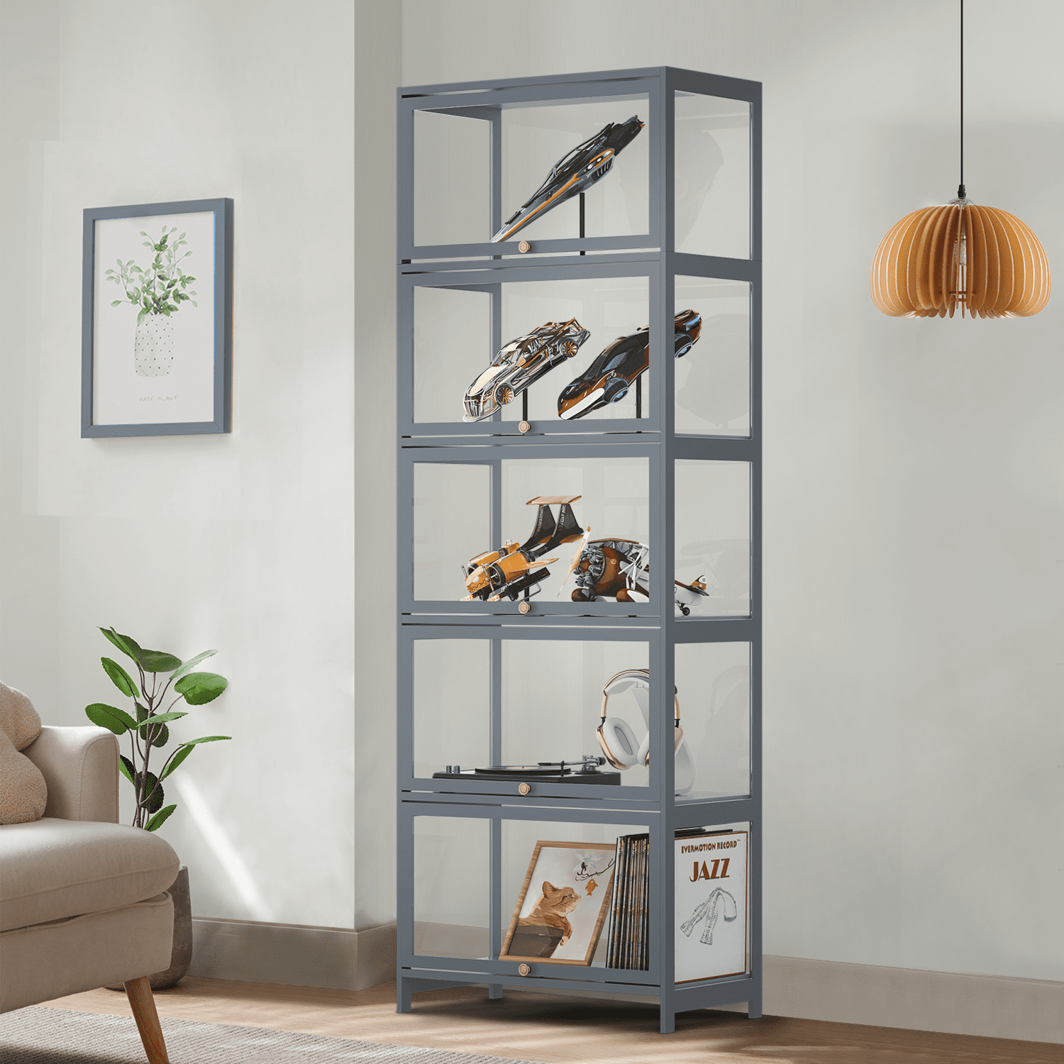 Magshion Modern 67.5 5-Tier Shelf Display Cabinet with Acrylic