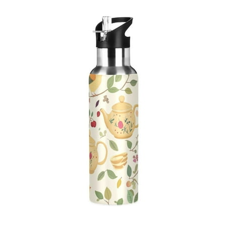 

Yayeee 20oz Double Wall Stainless Steel Water Bottle with Flip Straw Birds Tea Time
