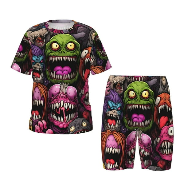Balery Monstrous Cartoon Characters Conjunto de Pijama Infantil de Manga Corta con Estampado – Ropa de Dormir de Algodón Suave-XX-Large