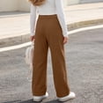 thumbnail image 3 of hotojiny Girls Corduroy Pants Casual Loose Wide Leg Kids Trousers with Pockets Comfy Pull on Plain Uniform Pants(Khaki,9-10 Years), 3 of 8