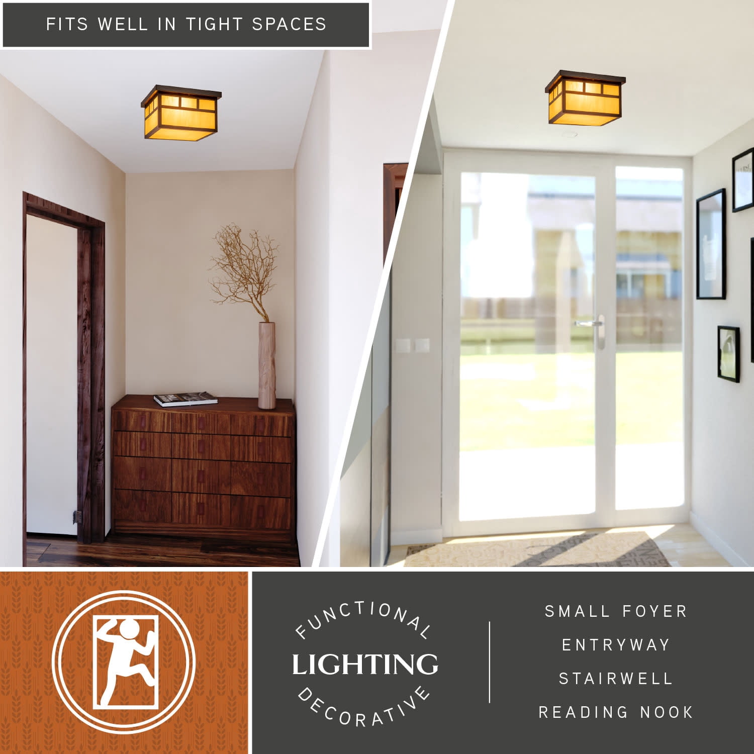 Mission Bronze Square Outdoor Flush Mount Ceiling Light Honey Glass
