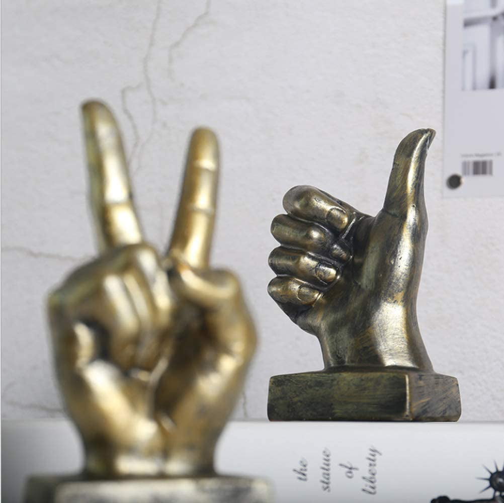Polyresin Hand Gesture Desk Statues,Gesture Finger Model Home Decoration Fingers Sculpture Creative Home Living Room Cabinet Shelf Decoration,Finger Sculpture Decor Thumb UP-Gold