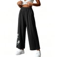 thumbnail image 6 of VBVC Women's Floral Embroidered Wide Leg Pants, High Waist Palazzo Trousers For Women, Ladies' Summer Breathable Pants with Pockets,Black,M-4XL, 6 of 7
