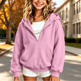 thumbnail image 3 of Rrxhxhs Hoodies for Girls Solid Color Half Zip Long Sleeve Oversized Casual Hooded Sweatshirt with Kangaroo Pocket,Pink,3-4 Years, 3 of 5