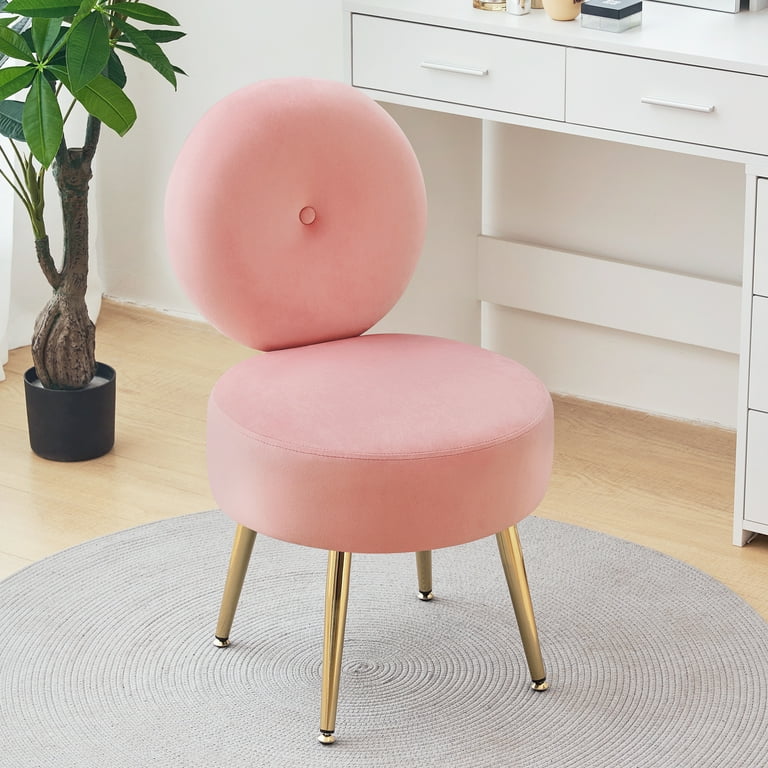 Furniliving Modern Upholstered Makeup Chair Armless Vanity Chair with Gold Legs Soft Accent Chair Footrest Stool for Living Room Bedroom Vanity