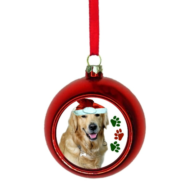 Ornament Dog Golden Retriever In A Santa Claus Hat Pawprints Red Bauble Christmas Ornament Ball Walmart Com Walmart Com