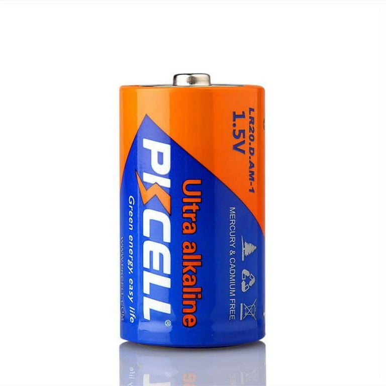 Pkcell LR20-2B 1.5V Alkaline D Size Battery, Pack of 2
