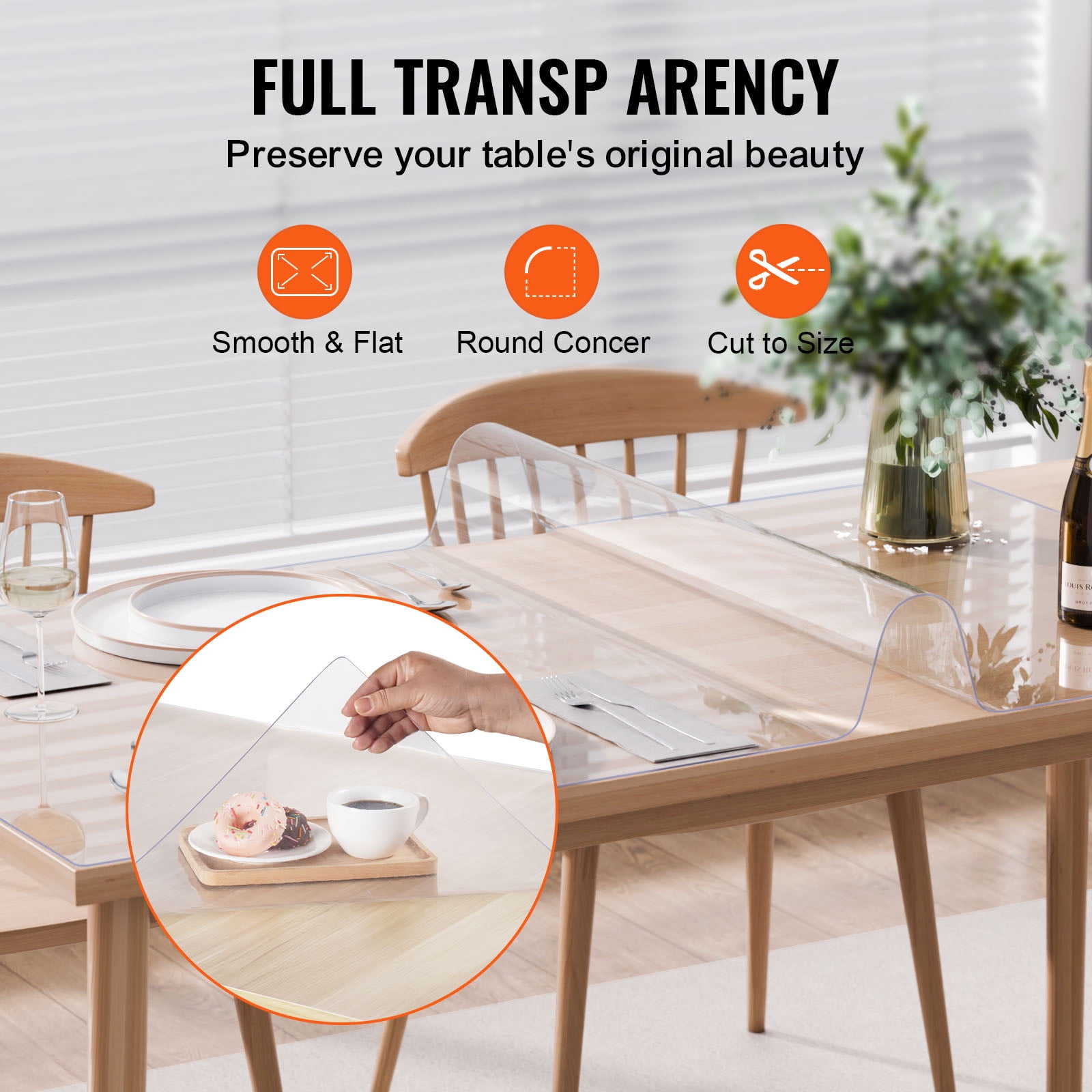 VEVOR Plastic Table Cover, 30 x 60 Inch 1.5 mm Thick Clear Table Protector, Rectangle PVC Desk Mat, Waterproof & Easy Cleaning Desk Pad Tablecloth, for Office Dresser Dining Room Table Night Stand