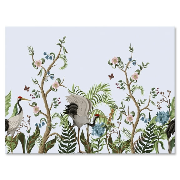 Designart ' Border With Peonies and Cranes In Chinoiserie Style ' Traditional Canvas Wall Art Print