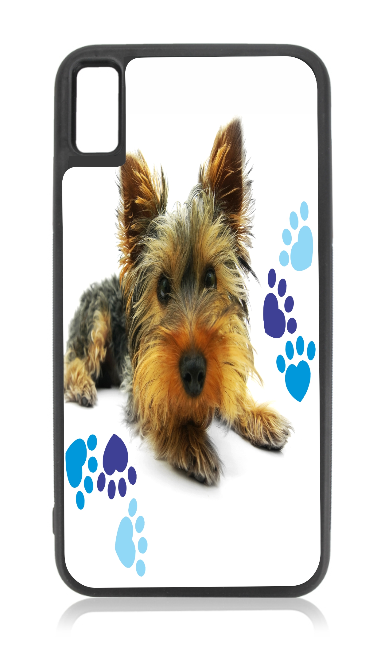 Yorkie Puppy Dog and Blue Pawprint Hearts iPhone 10 xr Dog Case Black Rubber Case for iPhone XR - iPhone XR Phone Case - iPhone XR Accessories - image 1 of 1